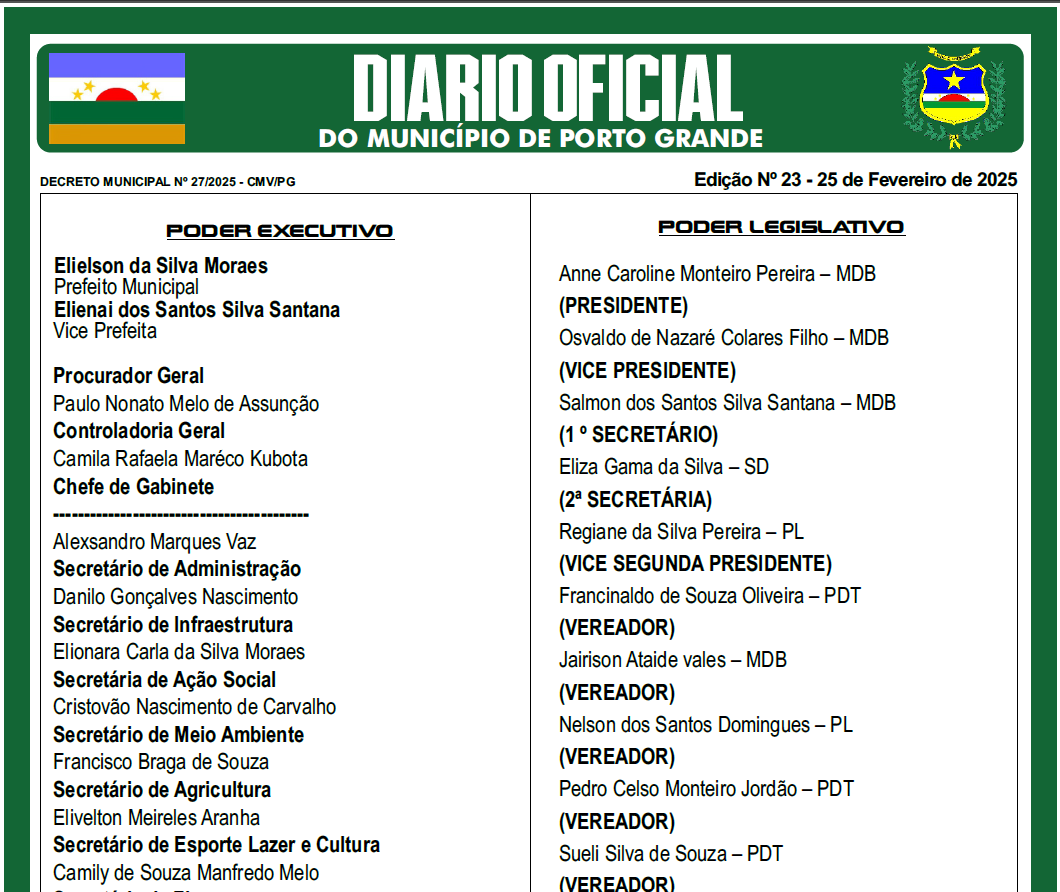 DIÁRIO OFICIAL - EDIÇÃO 23 - 25 DE FEVEREIRO DE 2025